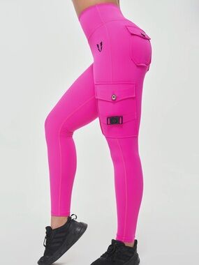 Firmabs High-Waist Hot Pink Cargo Leggings with Utility Pockets